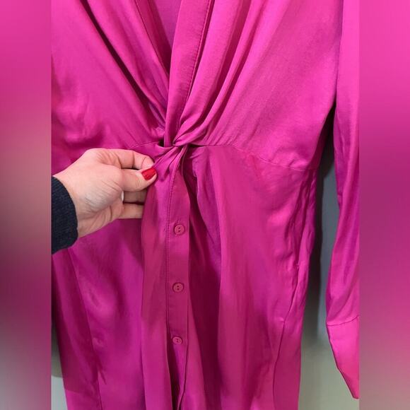 Zara NWT pink long sleeve twist from satin dress size medium - Picture 8 of 9